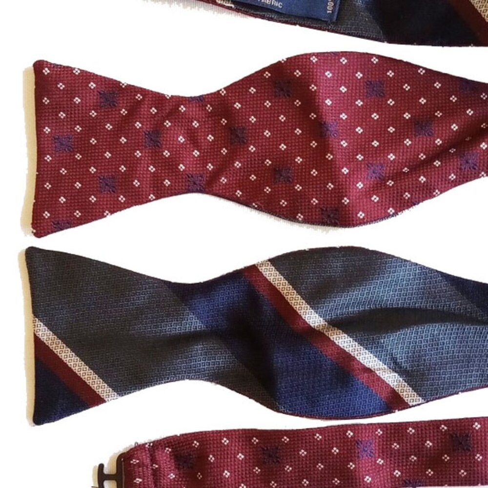 Brooks Brothers 100% Silk Reversible Bow Tie Adjustable Blue Maroon Gray 50off3